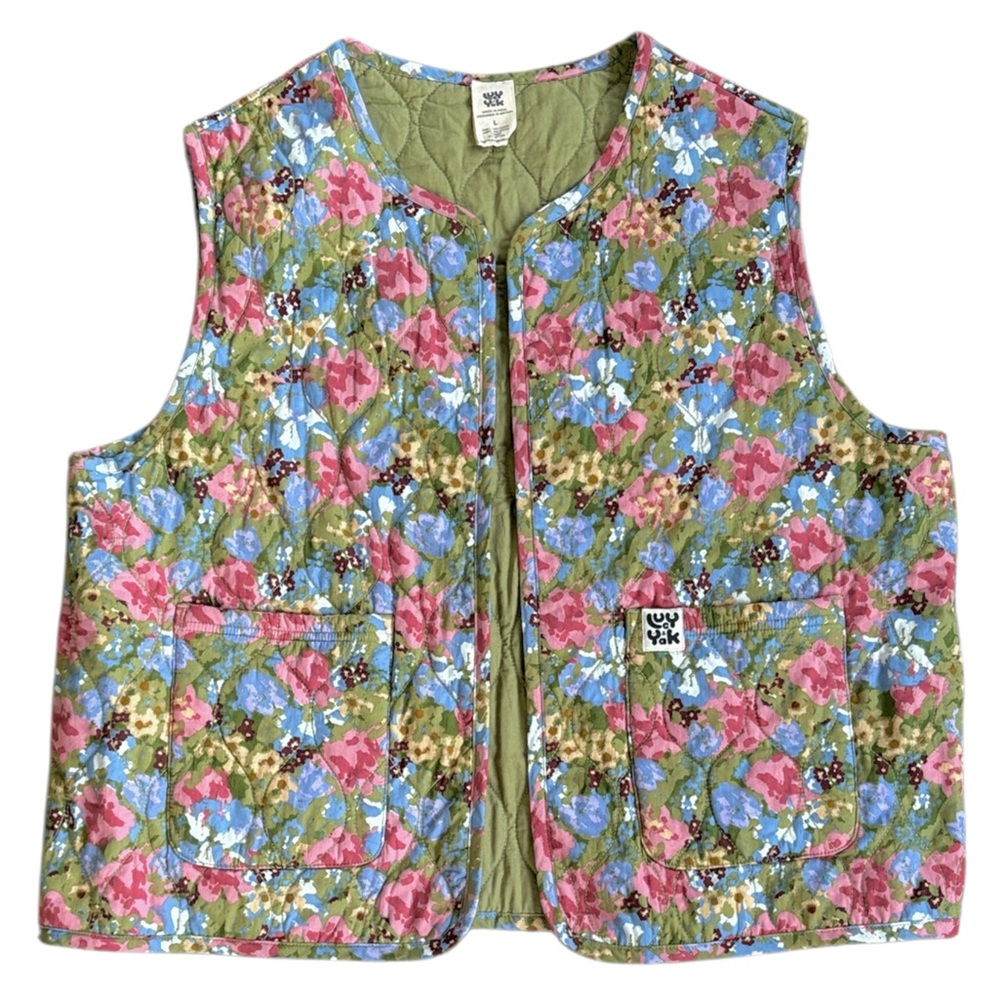 Like New Lucy & Yak Floral Quilted Open Front Vest Size Large - Picture 2 of 10